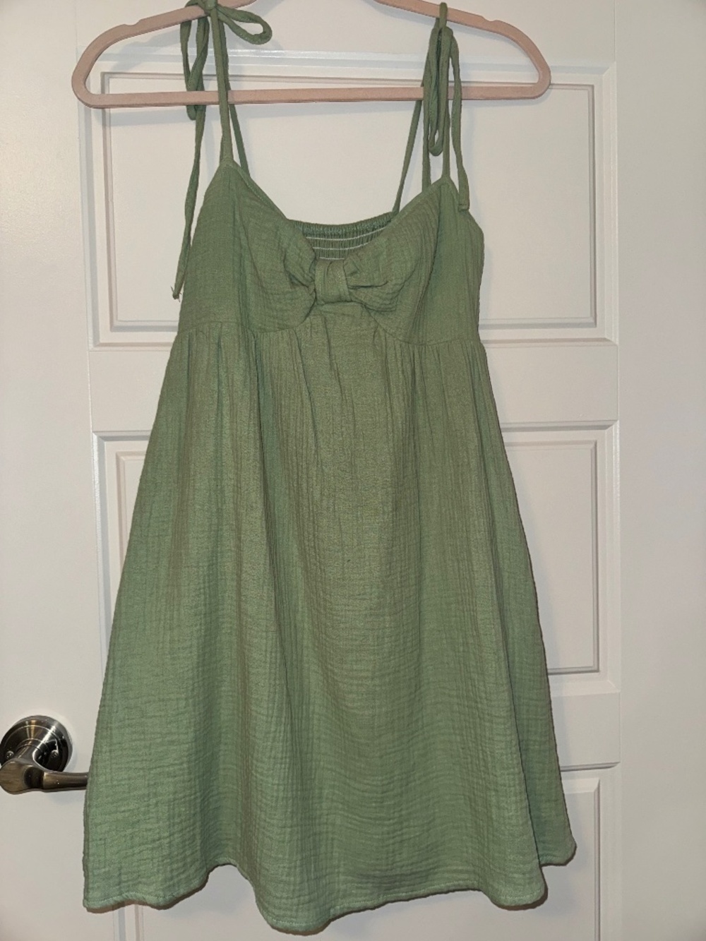 Sage Green Tie Strap Babydoll Mini Dress | Summer Sundress
